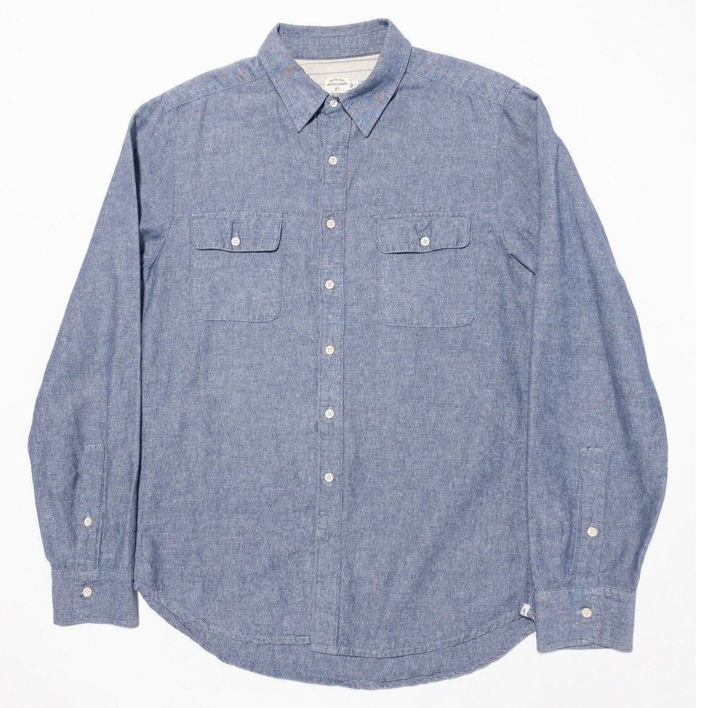 Bridge & Burn Shirt Medium Long Sleeve Blue Pockets Button-Front Portland